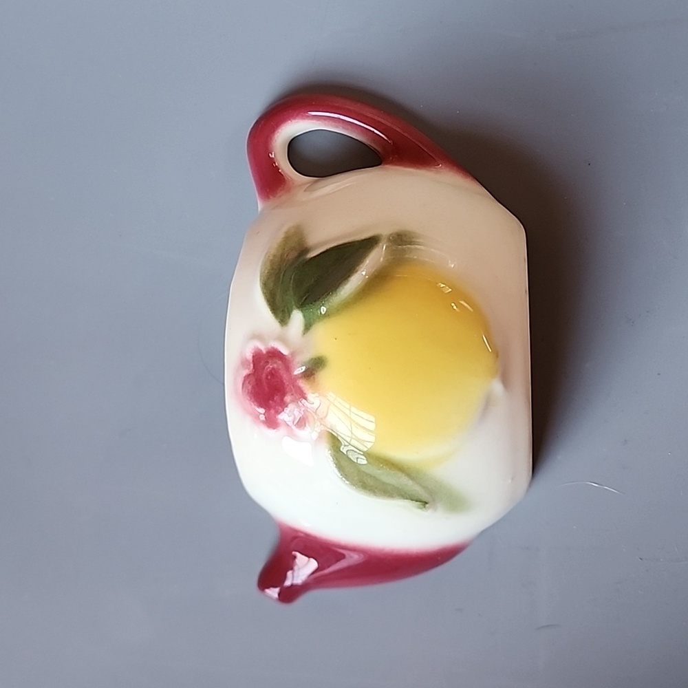 Vintage Wall Pocket in Teapot shape with lemon and Flower
